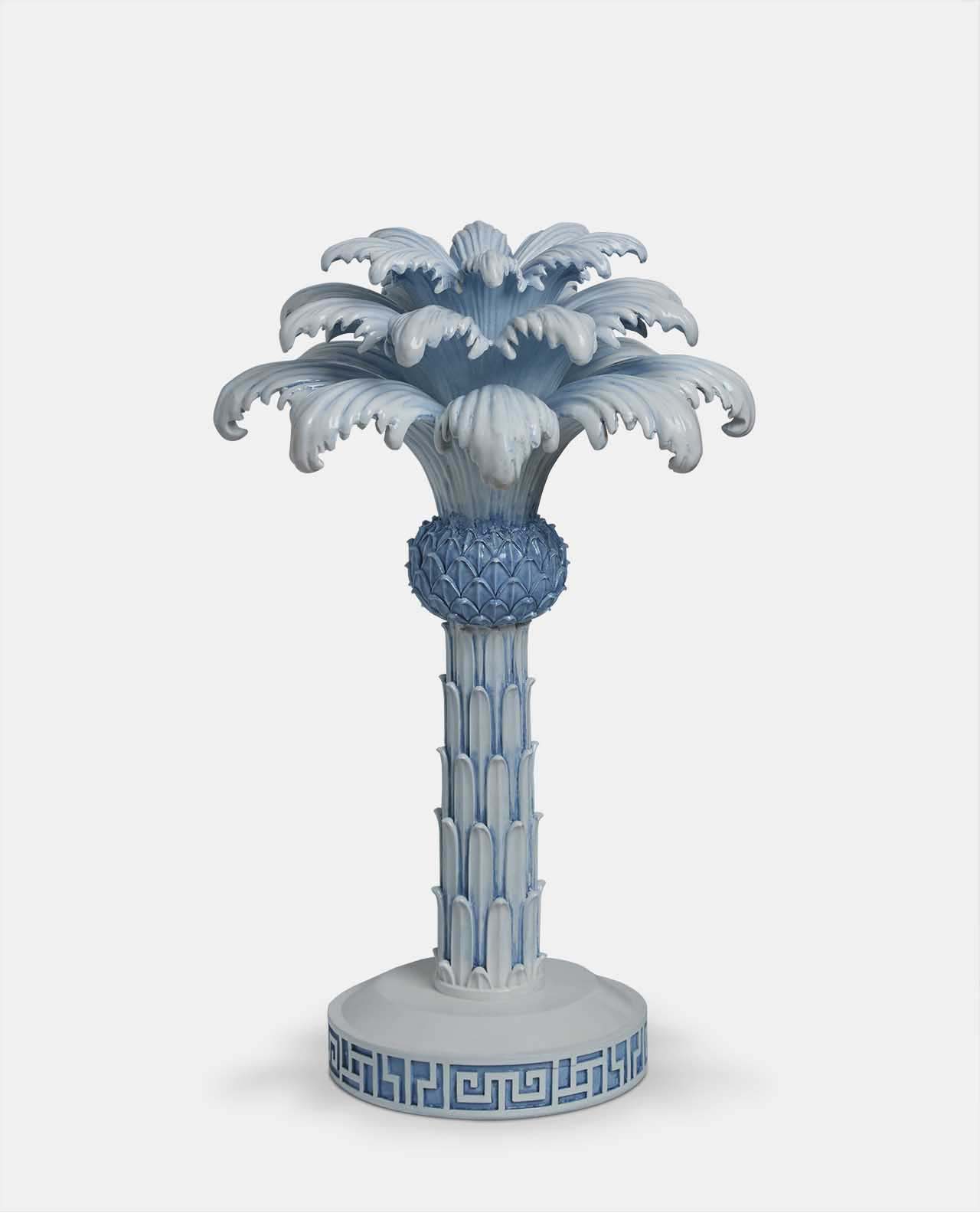  White & Blue Decorative Palm Tree Candlestick 36cm