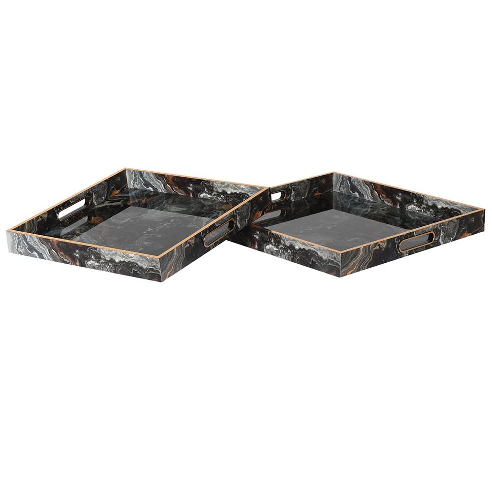 Set of 2 Marble Effect Square Trays