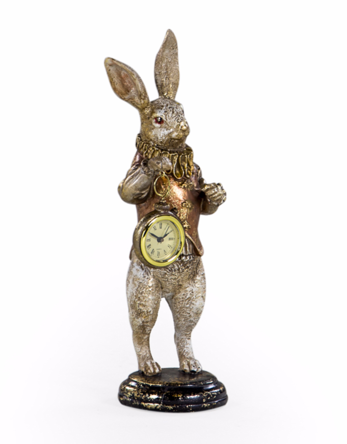 White rabbit clock figure- GOLD