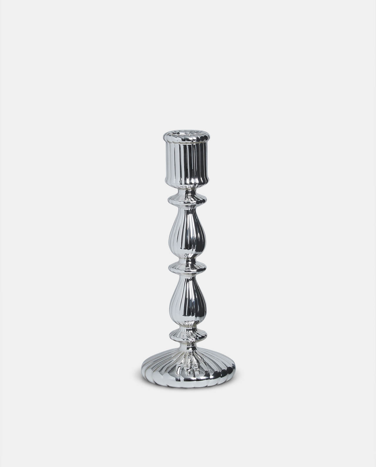 Silver Glass Pillar Candle Holder 