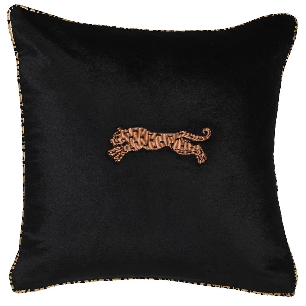 Leopard Cushion Cover with Zardozi Embroidery 