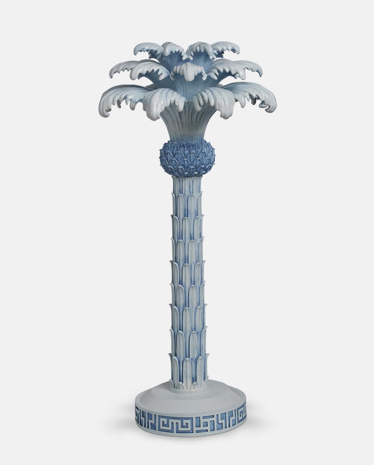  White & Blue Decorative Palm Tree Candlestick 47cm