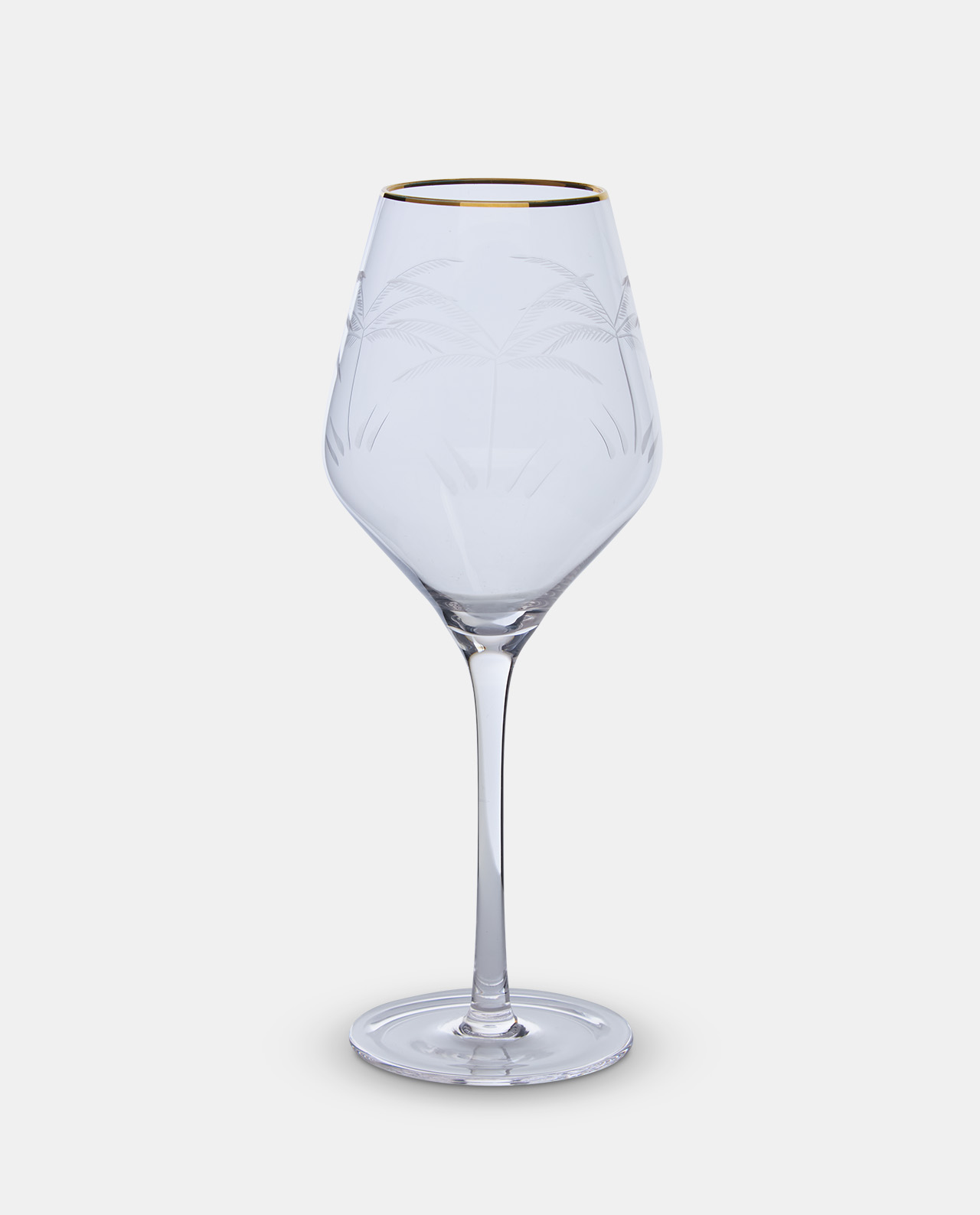 Gold Rim Palm Etched Red Wine Glass 