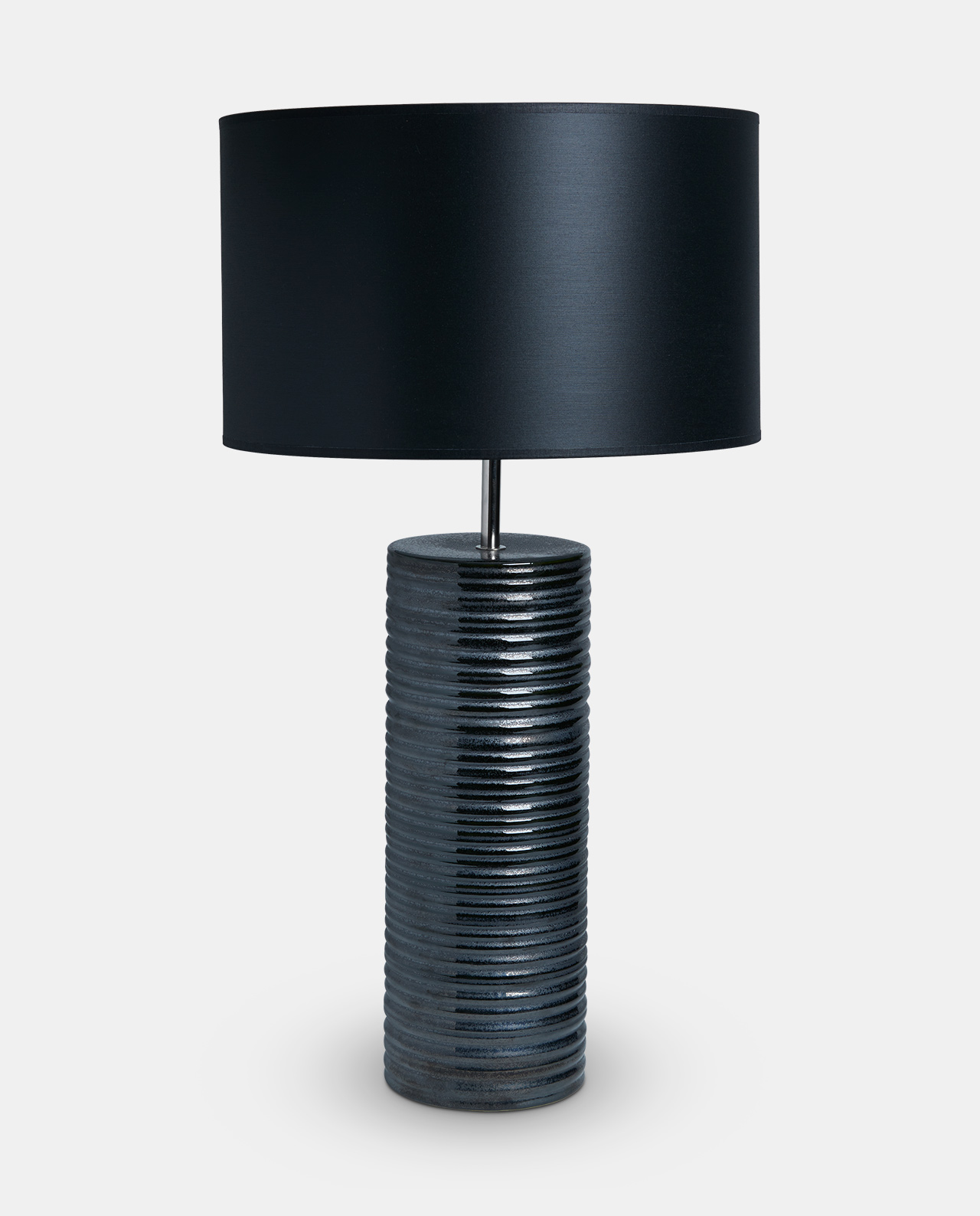  Black Glazed Ribbed Lamp with Shade